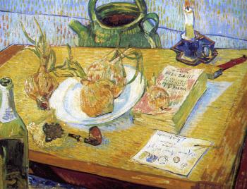 Vincent Van Gogh : Plate with onions, annuaire de la sante and other objects